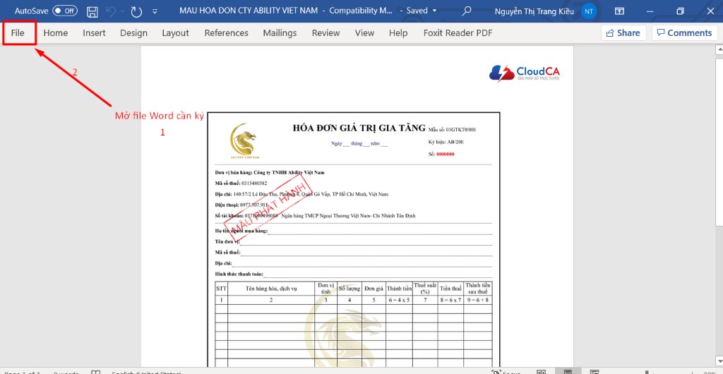 Hướng dẫn ký file Word bằng chữ ký số I-CA