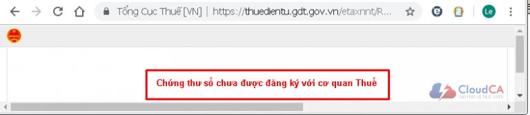 Lỗi chứng thư số chưa được đăng ký với cơ quan thuế